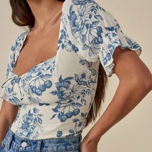 Floral Blue and White Women's Top